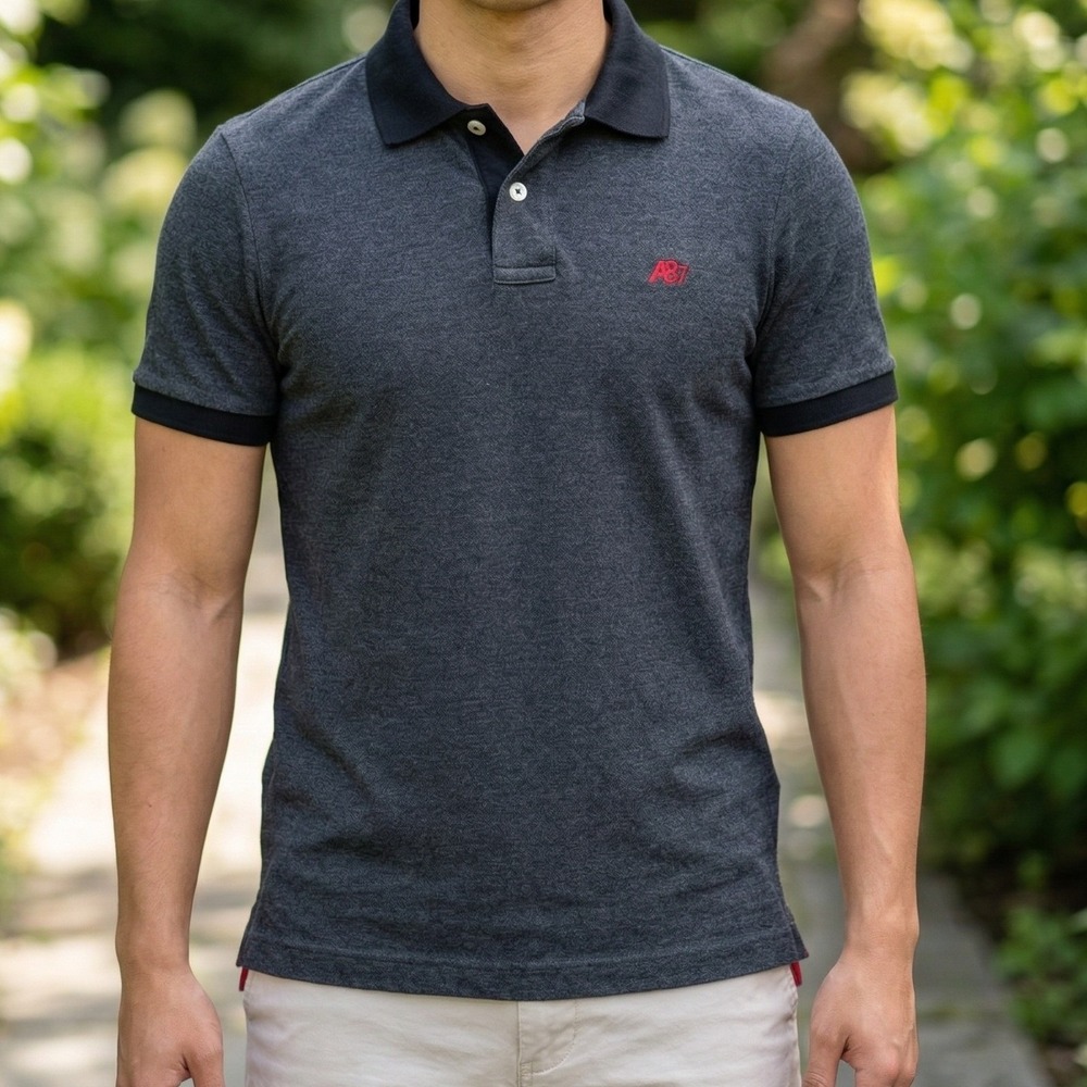 Aeropostale Mens Charcoal Gray Heathered Polo Shirt Black Contrast A87 Logo XS